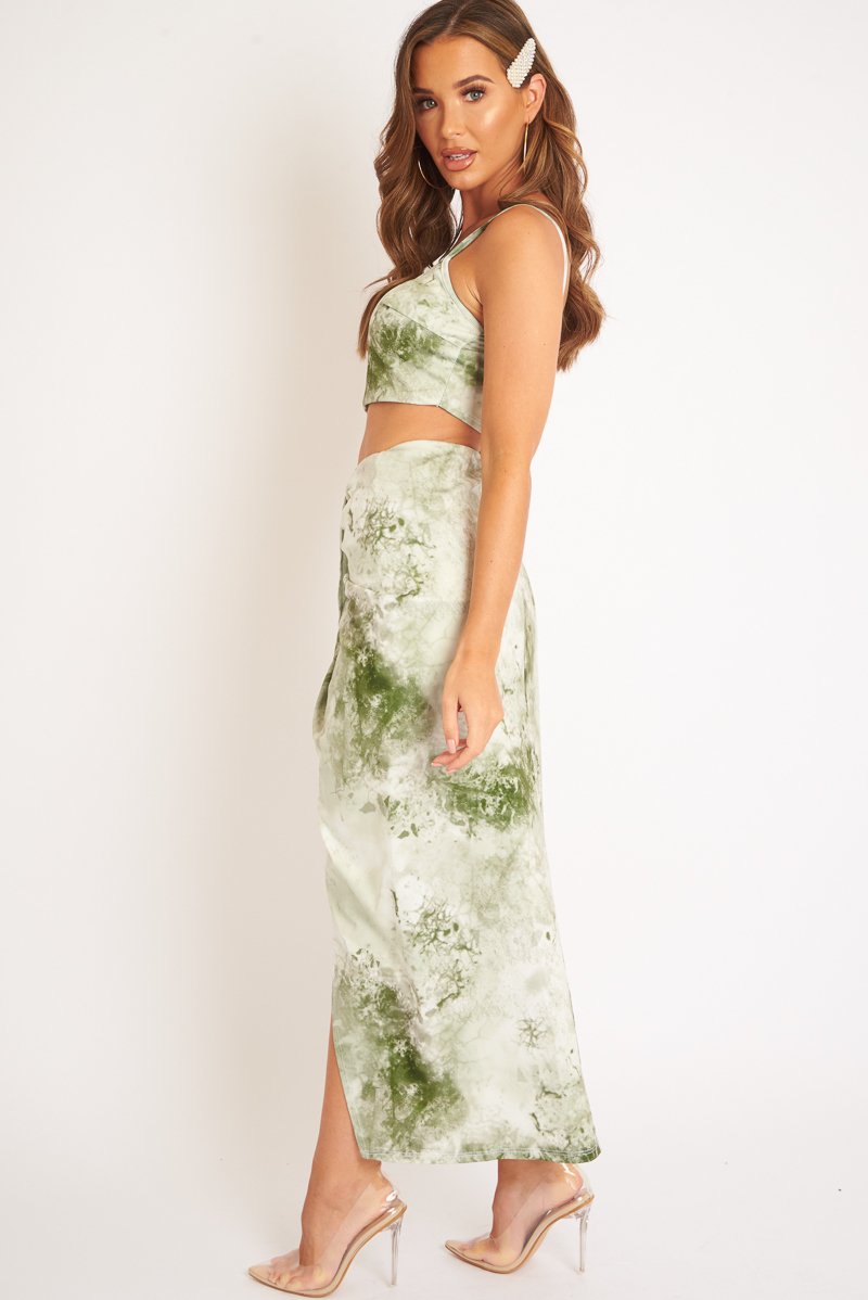 Green Tie Dye Midi Skirt and Crop Top Co-ord - Lisa-Co-ords