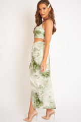 Green Tie Dye Midi Skirt and Crop Top Co-ord - Lisa-Co-ords