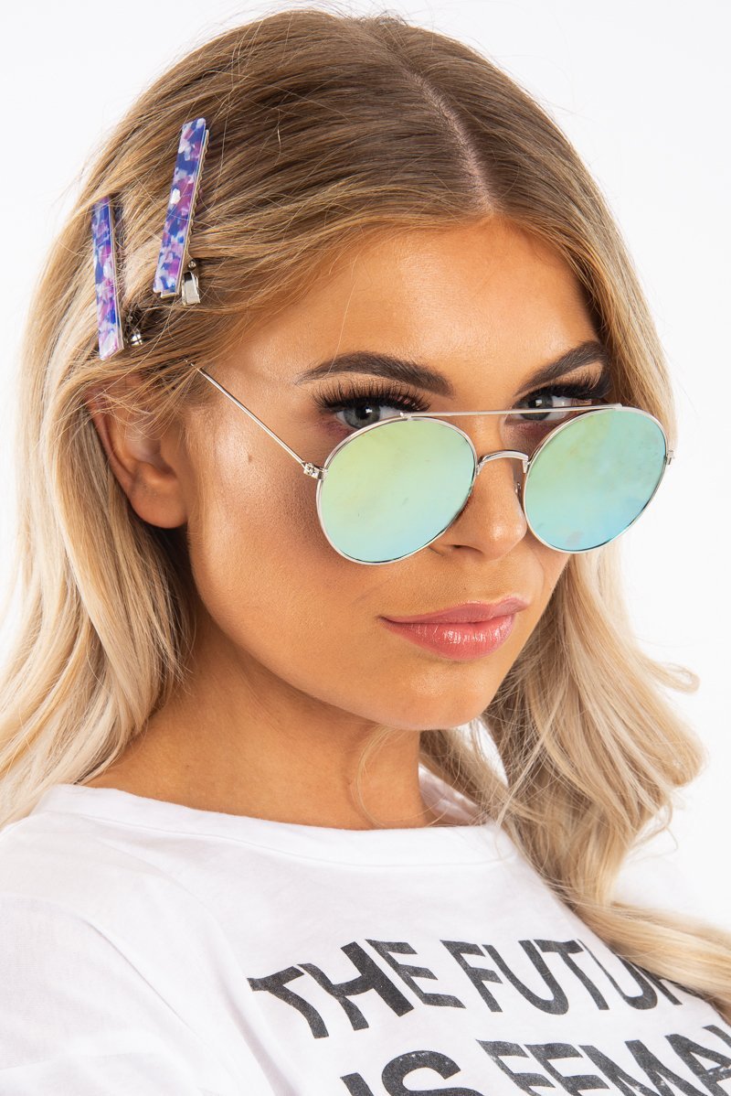 Green Tinted Round Aviator Sunglasses - Fotini-Sunglasses