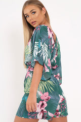 Green Tropical Kimono Sleeve Playsuit - Suzy-Playsuits