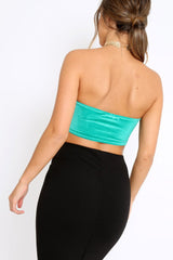 Green V Front Velvet Boob Tube - Evelyn-Crop Tops