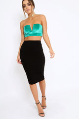 Green V Front Velvet Boob Tube - Evelyn-Crop Tops