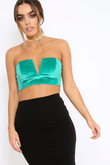 Green V Front Velvet Boob Tube - Evelyn-Crop Tops