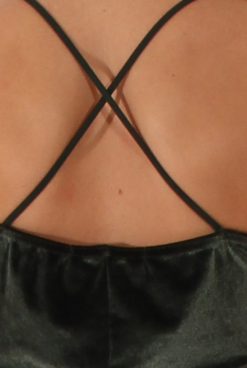 Green Velvet Cross Back Midi Dress - Annette-Dresses