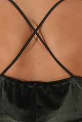 Green Velvet Cross Back Midi Dress - Annette-Dresses