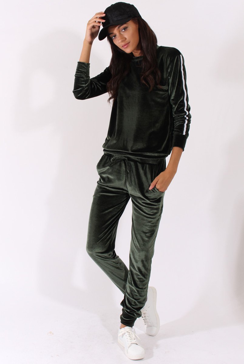 Green Velvet Stripe Tracksuit Armani Rebellious Fashion