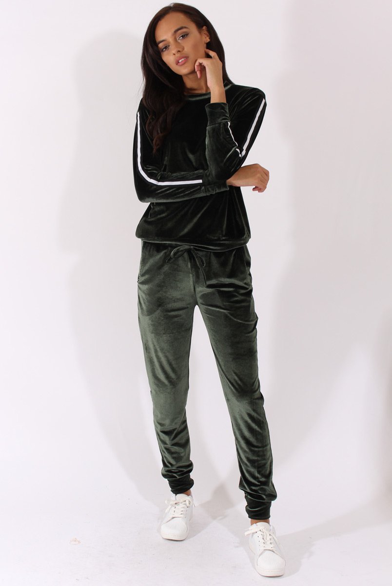 Green Velvet Stripe Tracksuit - Armani-Tracksuits