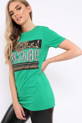 Green Vintage Slogan T-shirt - Aaya-Tops