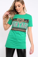 Green Vintage Slogan T-shirt - Aaya-Tops
