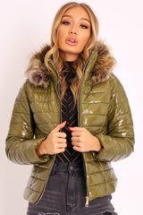 Green Wet Look Puffer Coat - Soph-Coats