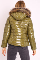 Green Wet Look Puffer Coat - Soph-Coats