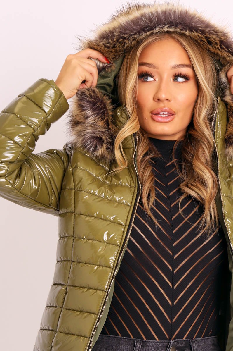 Green Wet Look Puffer Coat - Soph-Coats
