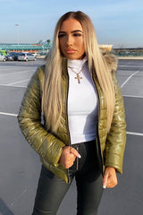 Green Wet Look Puffer Coat - Soph-Coats