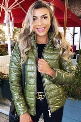 Green Wet Look Puffer Coat - Soph-Coats