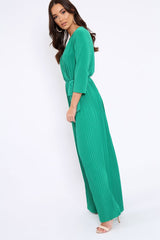 Green Wrap Front Plisse Leg Jumpsuit - Haiden-Jumpsuits