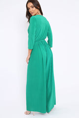 Green Wrap Front Plisse Leg Jumpsuit - Haiden-Jumpsuits