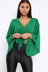 Green Wrap Tie Crop Blouse - Kay-Tops