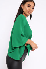 Green Wrap Tie Crop Blouse - Kay-Tops