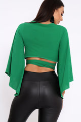 Green Wrap Tie Crop Blouse - Kay-Tops
