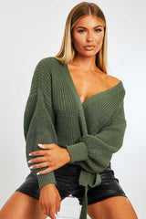 Green Wrap Tie Details Cardigan - Lucy-Cardigans