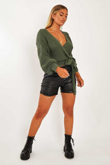 Green Wrap Tie Details Cardigan - Lucy-Cardigans