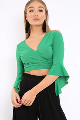 Green Wrap Tie Top - Isaac-Tops