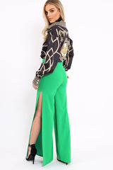 Green Zip Front High Waisted Flare Trousers - Gerta-Trousers