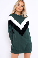 Green with White and Black Chevron Fur Jumper Dress- Lula-Dresses