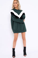 Green with White and Black Chevron Fur Jumper Dress- Lula-Dresses