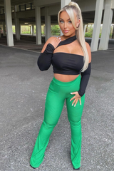 Black Asymmetric Strap Jersey Crop Top - Sylvia