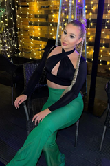 Black Halter Neck Cut Out Crop Top - Sno