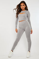 Grey 3 Piece Crop Top and Legging Co-ord - Habsa-Co-ords