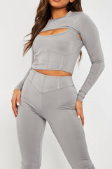 Grey 3 Piece Crop Top and Legging Co-ord - Habsa-Co-ords
