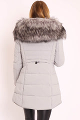 Grey Adjustable Back Long Puffer Coat - Maezie-Coats