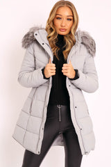 Grey Adjustable Back Long Puffer Coat - Maezie-Coats