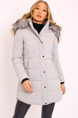Grey Adjustable Back Long Puffer Coat - Maezie-Coats