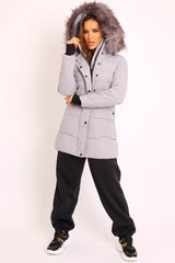 Grey Adjustable Waist Longline Puffer Coat - Zofia-Coats
