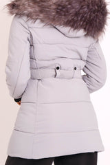 Grey Adjustable Waist Longline Puffer Coat - Zofia-Coats