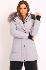 Grey Adjustable Waist Longline Puffer Coat - Zofia-Coats