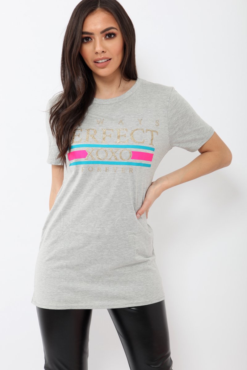 Grey Always Perfect Slogan T-shirt - Analise-Tops
