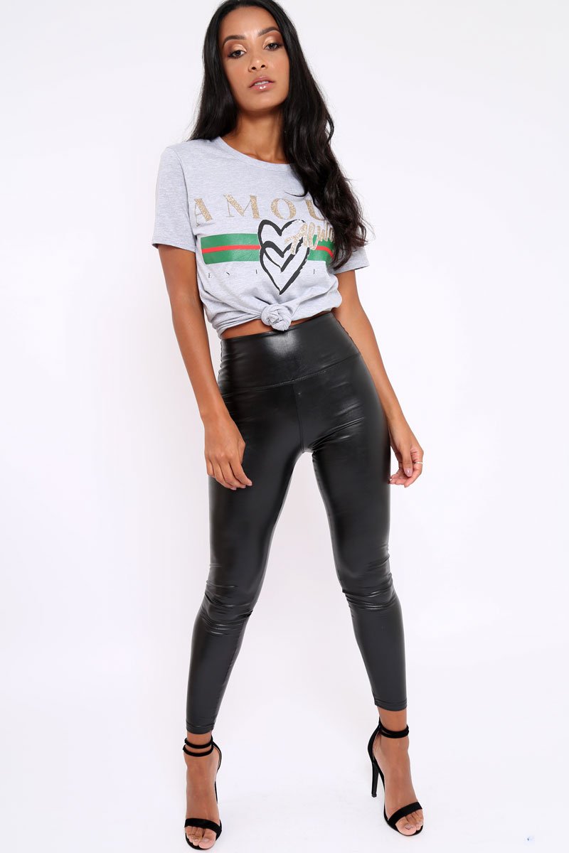 Grey Amour Always Slogan T-shirt - Esmay-Tops