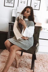 Grey And White Knitted High Neck Oversized Jumper - Cerina-Jumper