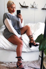 Grey And White Knitted High Neck Oversized Jumper - Cerina-Jumper