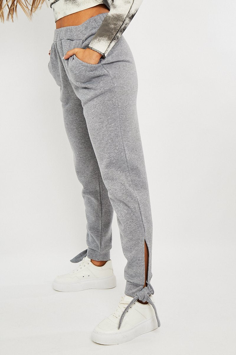 Grey Ankle Tie Detail Joggers - Elisha-Joggers