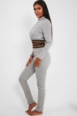 Grey Aztec Trim Loungewear Set - Galena-Loungewear