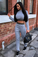 Grey Aztec Trim Loungewear Set - Galena-Loungewear