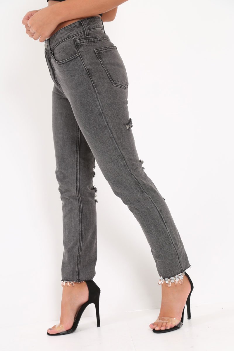 Grey Back Rip Mom Jeans - Shanice-Jeans