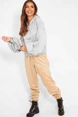 Grey Balloon Sleeve Pocket Front Hoodie - Lainee-Hoodies