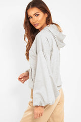 Grey Balloon Sleeve Pocket Front Hoodie - Lainee-Hoodies