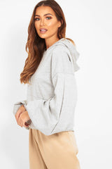Grey Balloon Sleeve Pocket Front Hoodie - Lainee-Hoodies